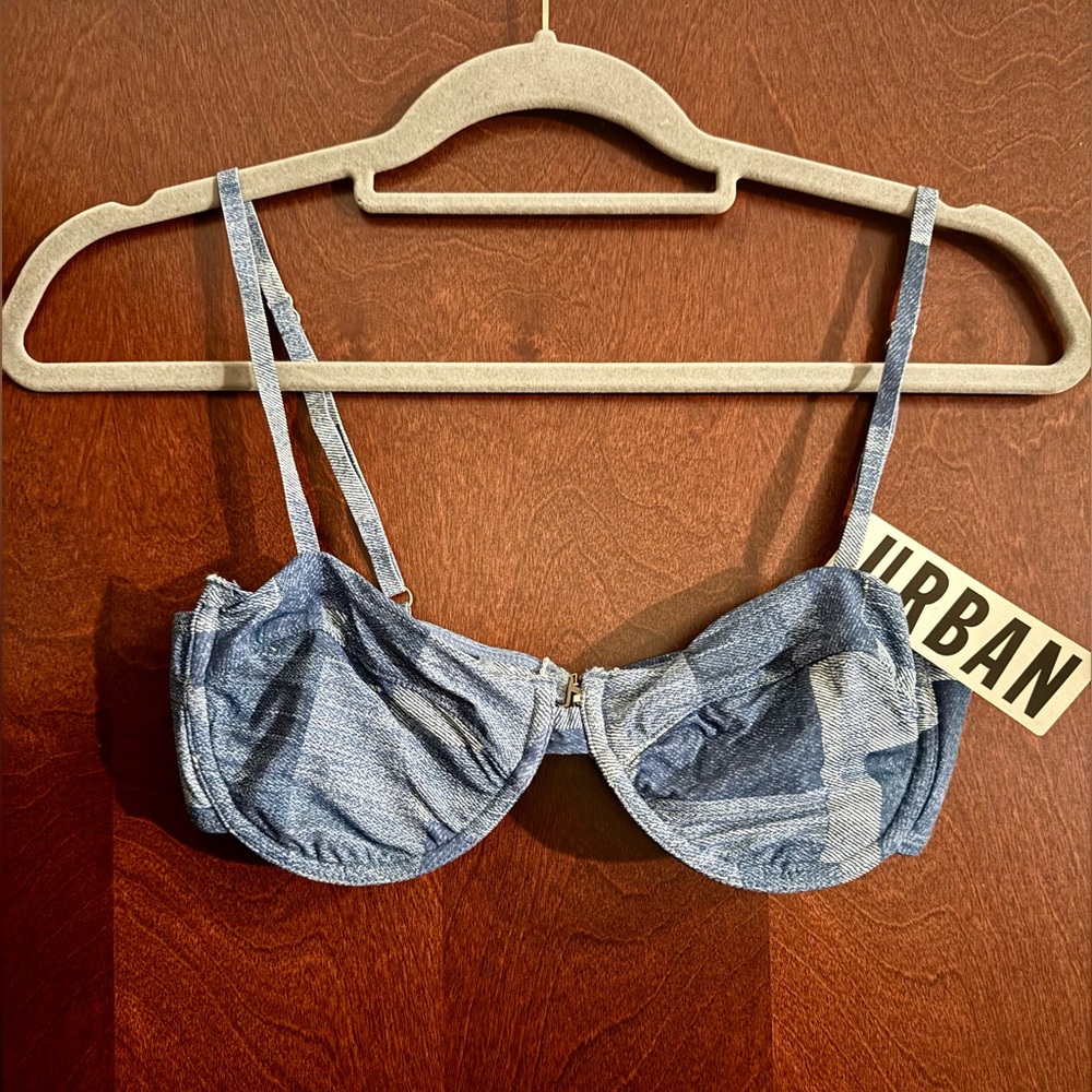 NEW Urban Outfitters Denim-Look Underwire Swim Top